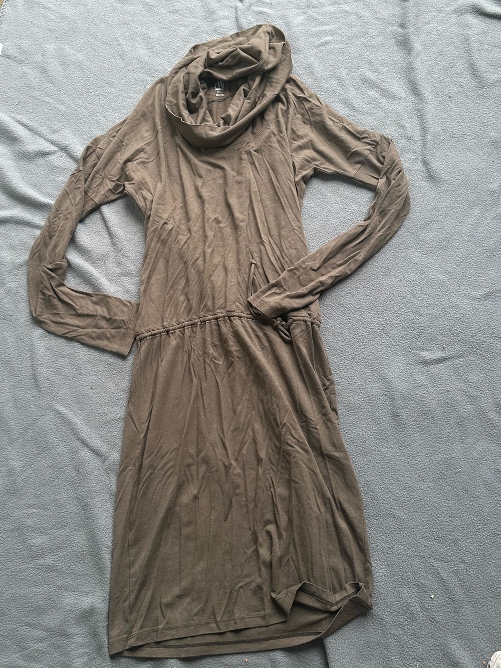 Figs Taupe Cowl Neck Long Sleeve Dress